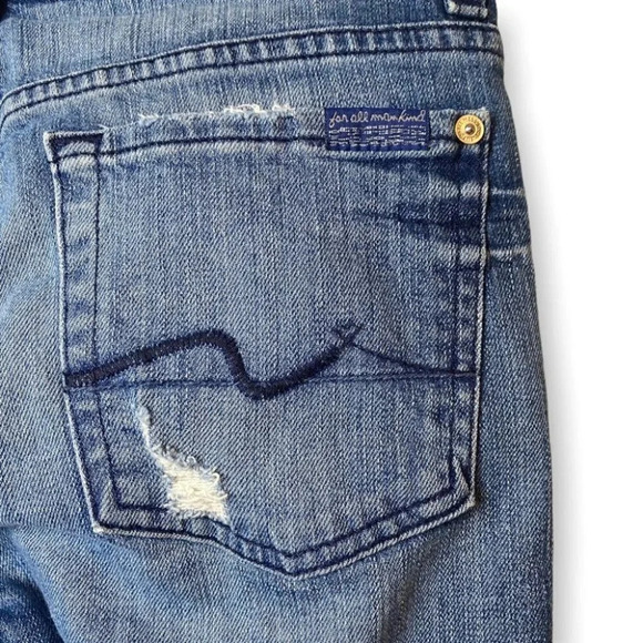 7 for all Mankind The Skinny Distressed Blue Jeans  27 - Picture 8 of 12